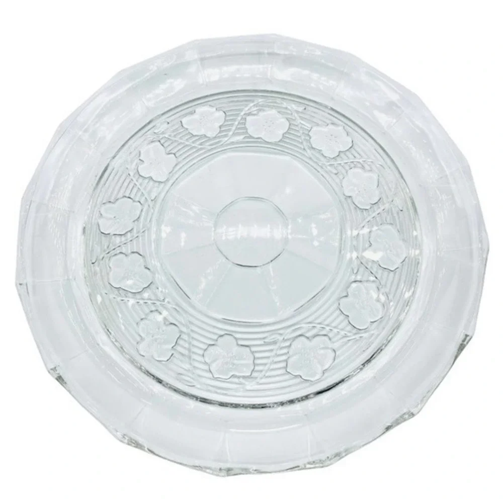 Vintage Glass Serving Plate - Poppy Flower | Large 12 x 12 | Home Dining